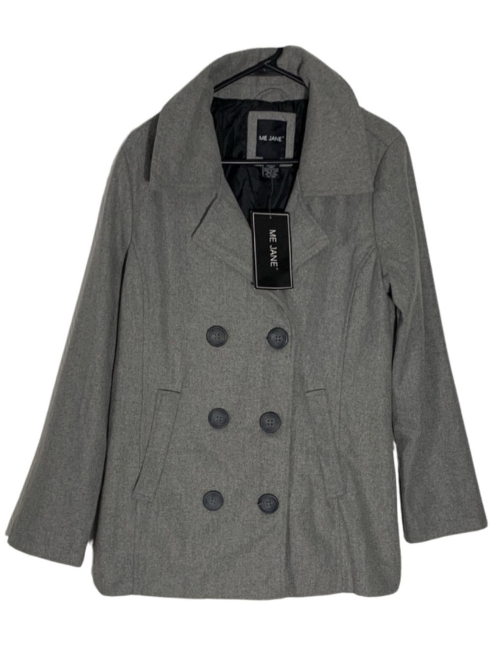 Me Jane Gray Double Breasted Poly Wool Blend Peacoat Women XL Minimalist Neutral
